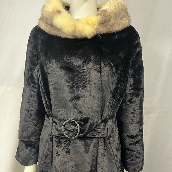 VTG 50s Wales of London Berry’s Black Chenille Mink Fur Coat Women’s L / XL - Picture 2 of 16